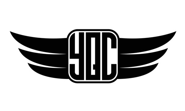 YQC three-letter Wing black and white logo design. Vector template