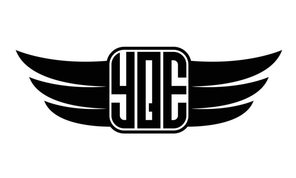 YQE three-letter Wing black and white logo design. Vector template