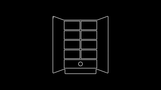 White line Wardrobe icon isolated on black background. Cupboard sign. 4K Video motion graphic animation