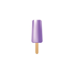 Popsicle on wooden stick, blueberry ice cream in realistic vector illustration