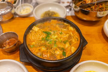 Korean hot pot. Food and travel concept. Close focus