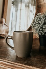 mug of coffee near the mirror