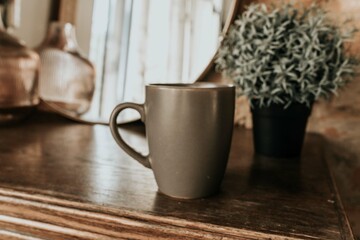 mug of coffee near the mirror