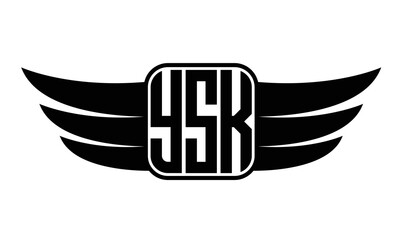 YSK three-letter Wing black and white logo design. Vector template
