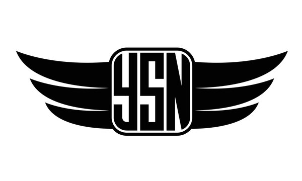 YSN three-letter Wing black and white logo design. Vector template