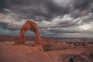 Delicate Arch at Sunset with Storm Clouds