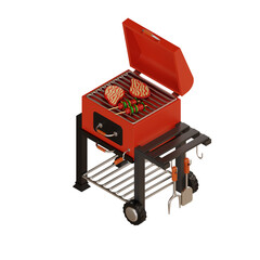bbq grill illustration with machine grill 3d