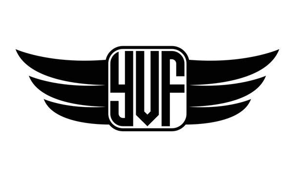 YVF three-letter Wing black and white logo design. Vector template