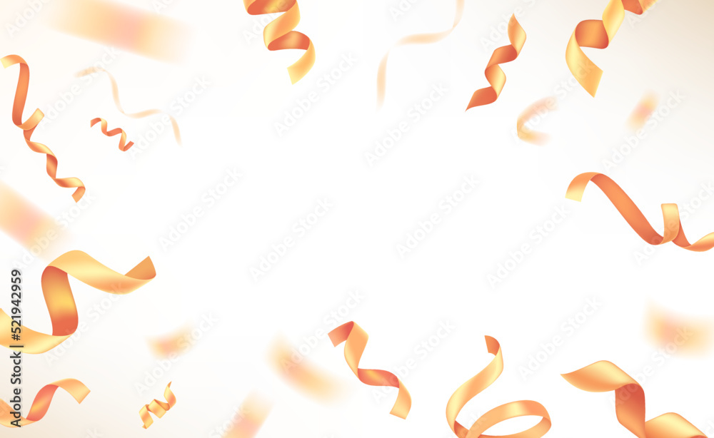 Poster golden silk ribbons on bright background. realistic vector illustration with copy space. 3d vector