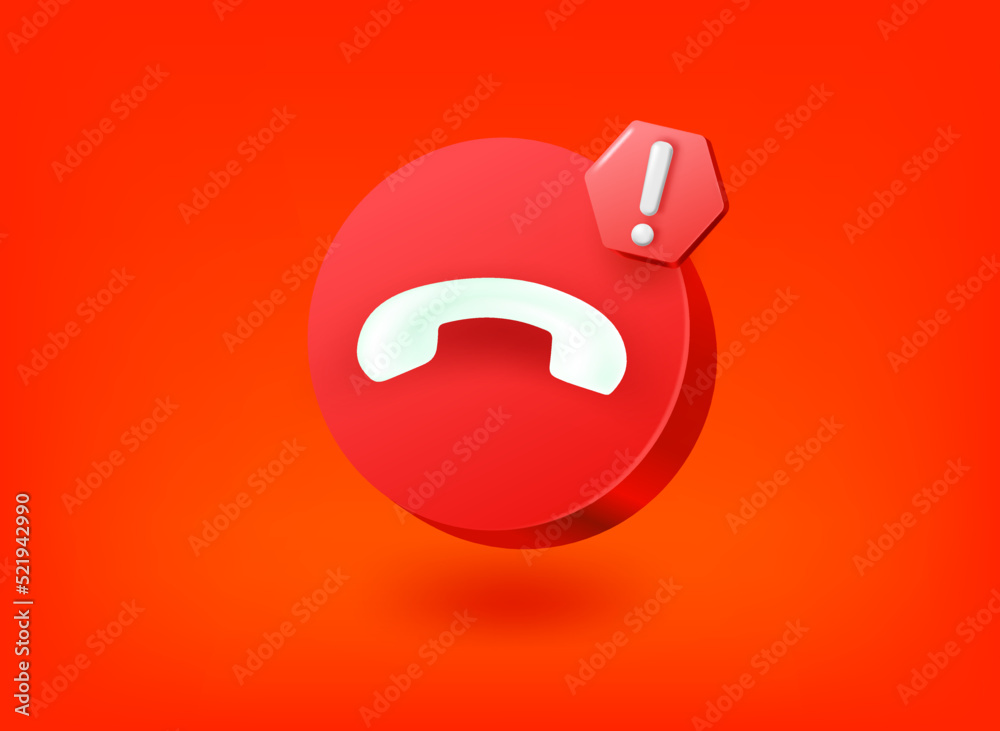 Poster incoming call icon with exclamation point pictogram. vector 3d illustration