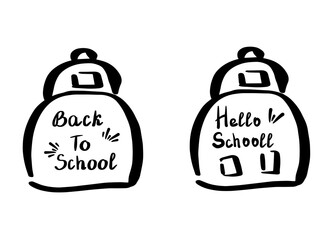 Back to school lettering for banner, flyers, and postcards. Backpack. Schoolbag. Design element.