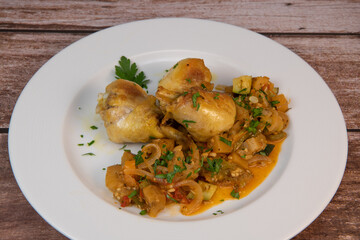 Delicious chicken with oven-roasted ratatouille vegetables. High quality photo