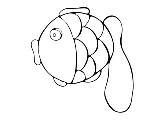 Black and White Fish Coloring Page. Handdrawn Black and White Sea Doodle Sketch Illustration. Fish Coloring Book for Kids.