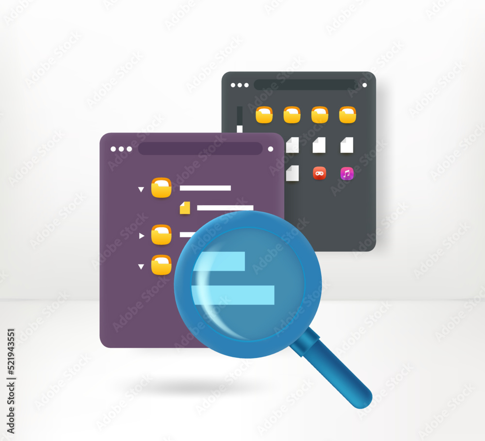 Poster Searching a file in a folder. 3d vector concept