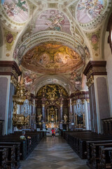 Fototapeta na wymiar Richly decorated interior of baroque church in Austria
