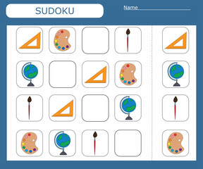 Kids  sudoku mosaic. Magic square. Logic puzzle game. Vector illustration