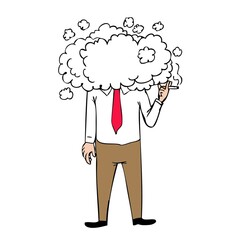 cartoon man smoking a lot of smoke covered his head