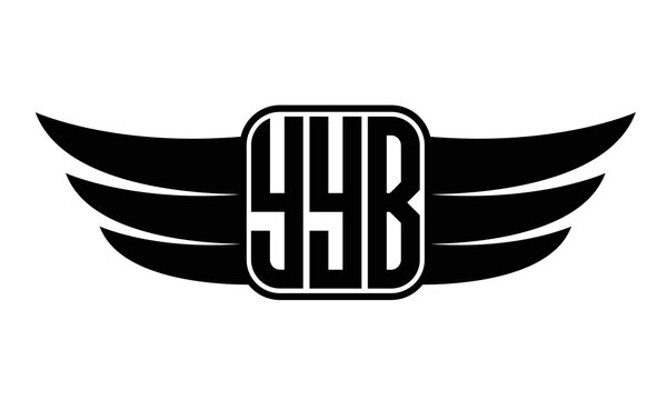 YYB three-letter Wing black and white logo design. Vector template