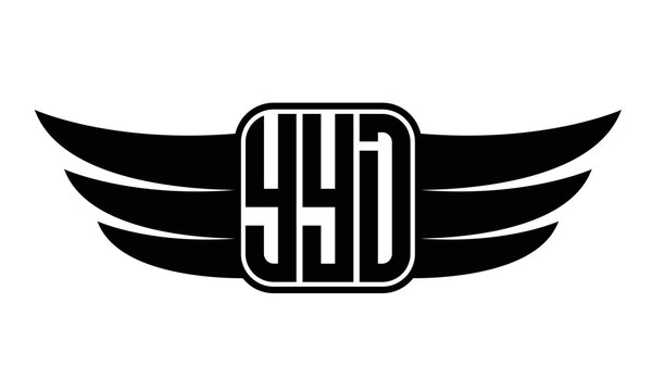 YYD three-letter Wing black and white logo design. Vector template