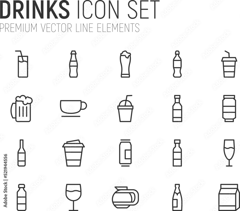 Canvas Prints simple line set of drinks icons.