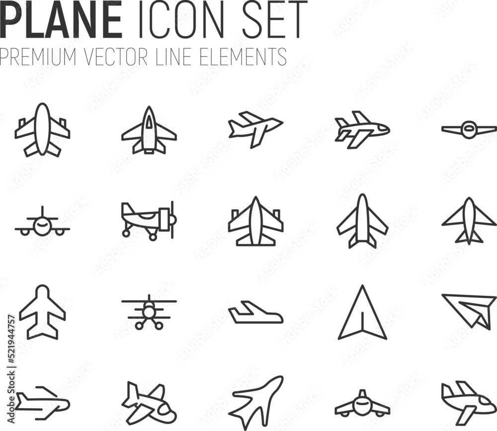 Poster Simple line set of plane icons.