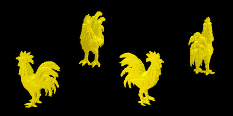 Cock made from cubes. Voxel art. Futuristic concept. 3d Vector illustration. Dimetric projection. © eestingnef