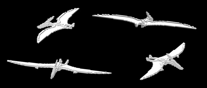 Pteranodon from cubes. Voxel art. Futuristic concept. 3d Vector illustration. Dimetric projection.
