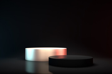 3d render mock up podium for cosmetics product presentation, black podium on the black background abstract geometry 3d illustration and graphic resource