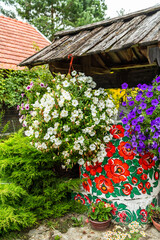 Fototapeta na wymiar Painted floral motifs in Zalipie village in Poland