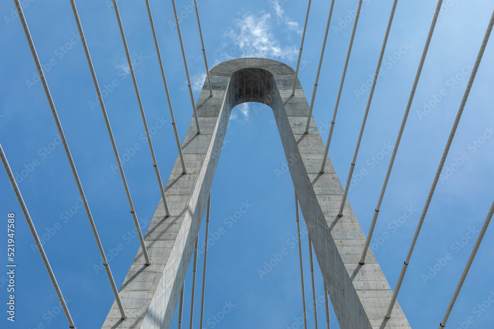 Wall mural detail with blue sky of thu thiem two bridge crossing the saigon river in ho chi minh city. it is th