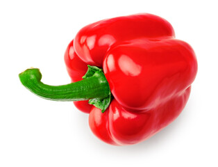 one red sweet bell pepper isolated on white background. clipping path