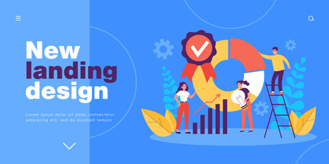 Analytic research and financial analysis from business people. Work of tiny man and woman with data reports flat vector illustration. Finance concept for banner, website design or landing web page