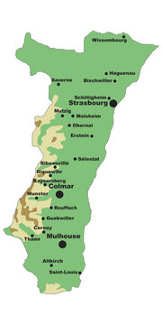 Alsace Map with cities and towns