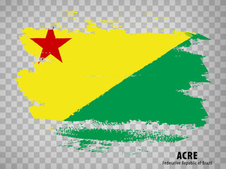 Flag of State Acre from brush strokes. Federal Republic of Brazil. Flag Acre  on transparent background for your web site design, app, UI. Brazil. EPS10.