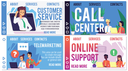 Customers service online and telemarketing web banners flat vector illustration.