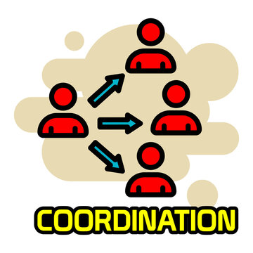 Coordination Icon, Coordination Sticker Network Concept In Flat Color.