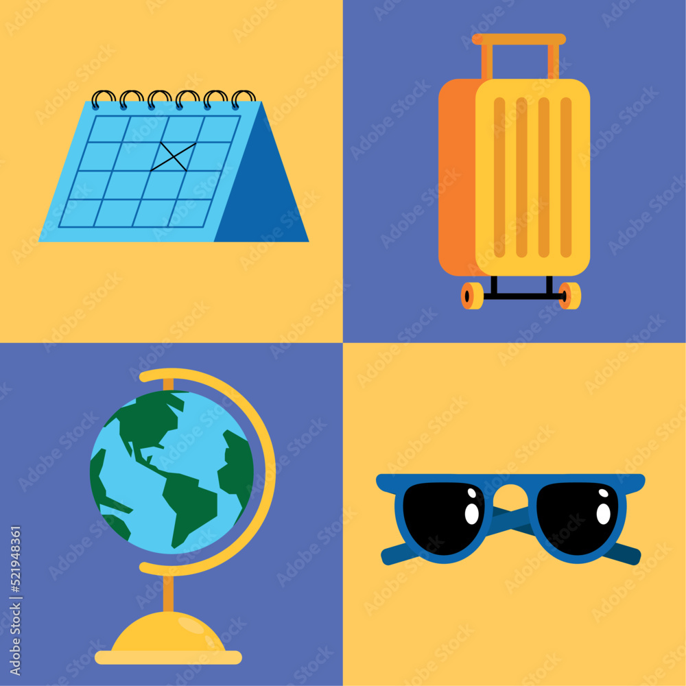 Sticker four travel vacations icons