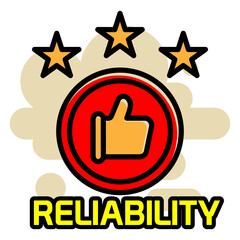 reliability icon. reliability sticker design in flat color.