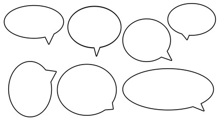 set of blank white round speech bubble, text box, chat box, speak balloon, thinking box on white background