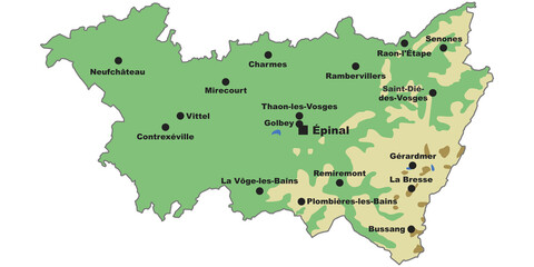 Vosges Map with cities and towns - obrazy, fototapety, plakaty