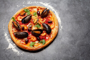 Italian cuisine. Seafood pizza