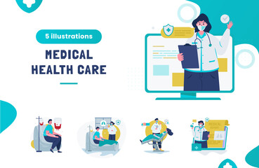 Flat design medical healthcare illustration pack