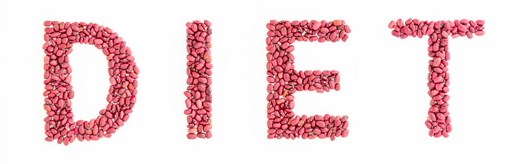 Word DIET from red kidney beans on white background