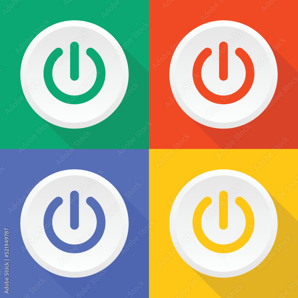 Poster Power button on and off icon set in flat design.
