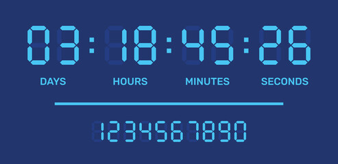 Countdown timer digital clock counter vector illustration. - obrazy, fototapety, plakaty