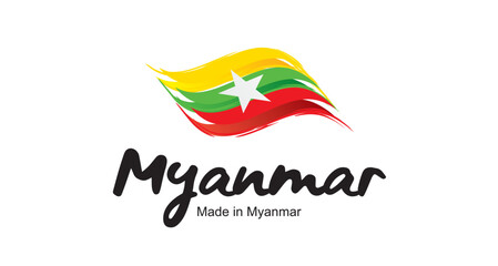 Made in Myanmar handwritten flag ribbon typography lettering logo label banner