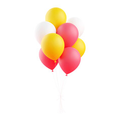 Colorful holiday balloons 3d render illustration. Bunch of flying helium balloon for birthday or anniversary congratulation concept - pastel floating inflated balls.