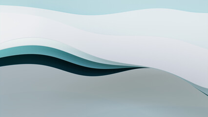 Abstract wallpaper created from White and Teal 3D Ribbons. Multicolored 3D Render with copy-space.  