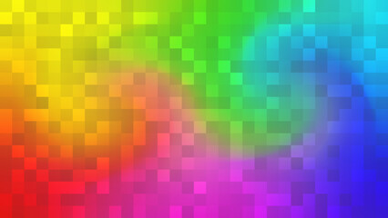 Abstract gradient background. Wavy pixel rainbow pattern from multicolored tiles. Vector illustration. Modern digital texture for abstract gradient design.