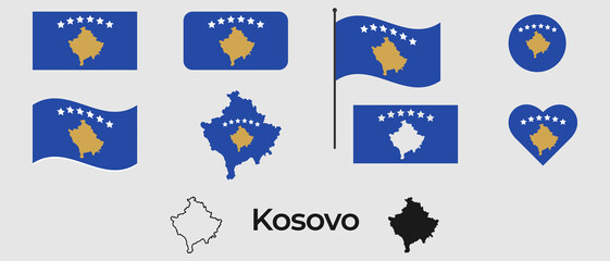 Flag of Kosovo. Silhouette of Kosovo. National symbol.